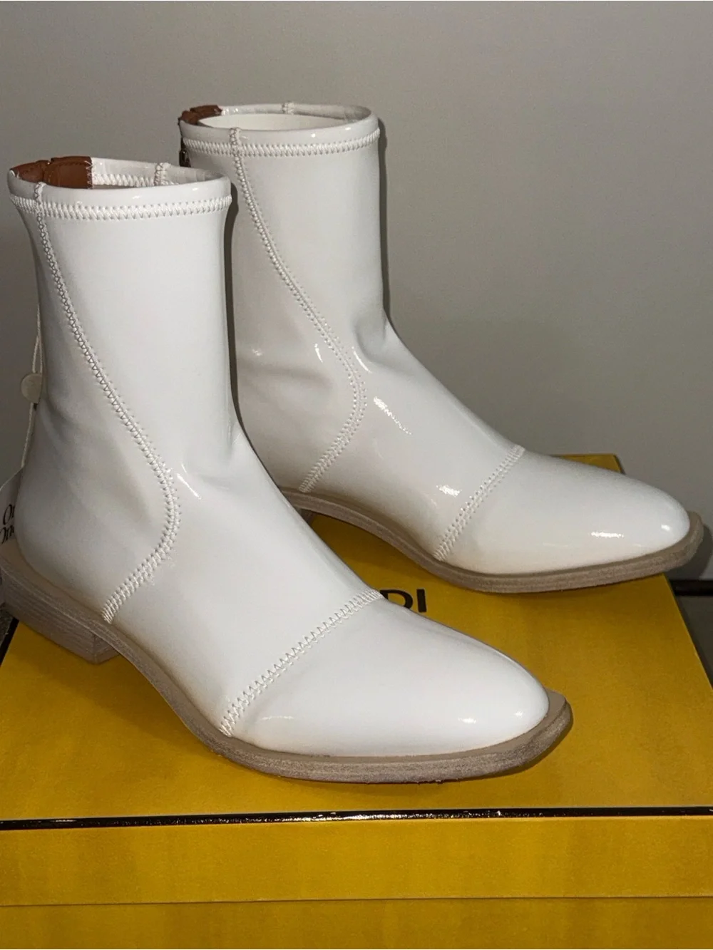 Fendi White Patent Leather Ankle Booties